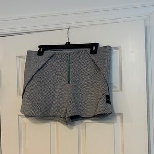 adidas Gray Textured High-Waist Athletic Shorts with Green Zip